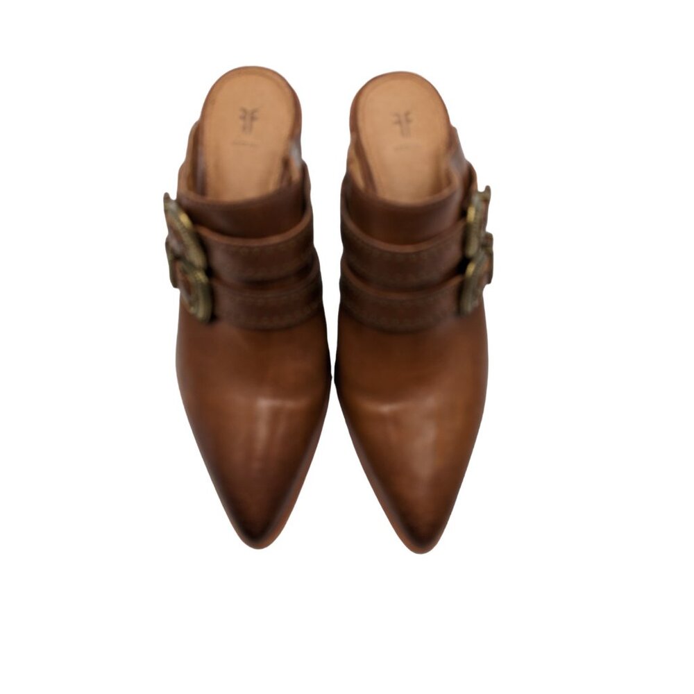 Frye Flynn Women's Belted Pointed Toe Brown Leather Mule Size 6.5M - Picture 3 of 12
